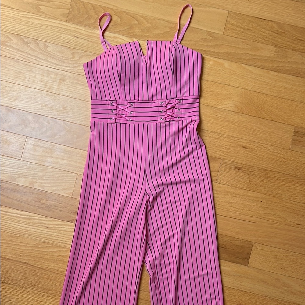 Pink Striped Jumpsuit with Built in Bra